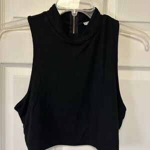 Tobi Black Mock Neck Crop Tank Top